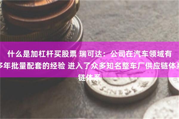 什么是加杠杆买股票 瑞可达：公司在汽车领域有多年批量配套的经验 进入了众多知名整车厂供应链体系